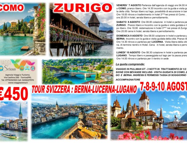 ZURIGO COMO BERNA LUCERNA 7-8-9-10 AGOSTO 2026