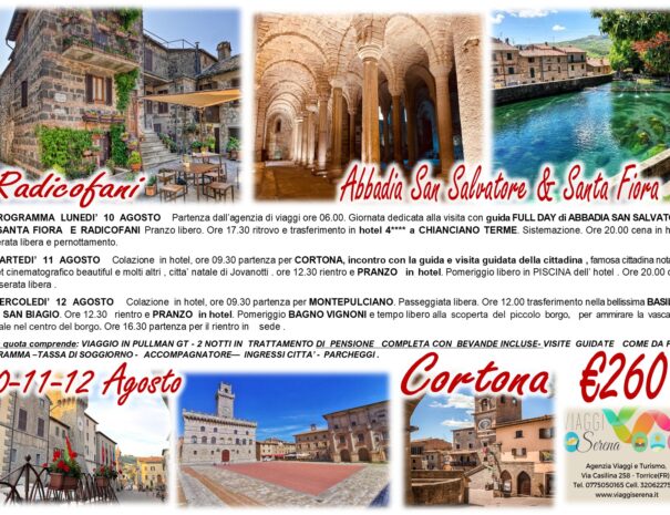 toscana montepulciano cortona radicofani santa fiora bagno vignoni 10-11-12 agosto 2026