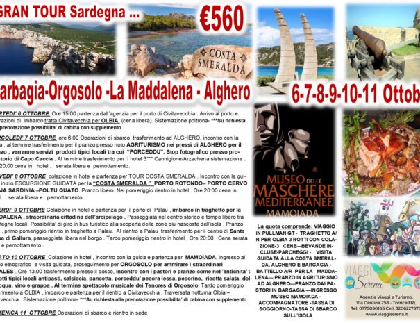 gran tour sardegna orgosolo maddalena costa smeralda ottobre 2026
