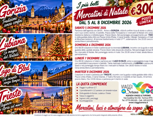 lubiana gorizia trieste bled 5-8 dicembre 2026