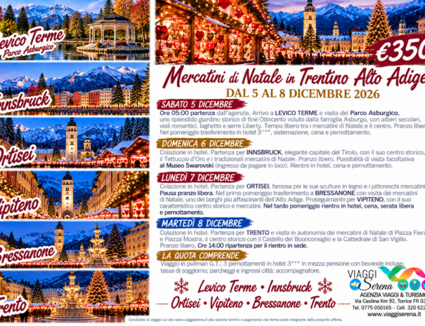 mercatini andreasa innsbruck vipiteno bressanone 5-8 dicembre 2026