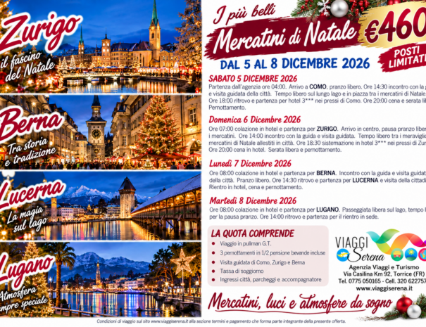 mercatini zurigo berna lucerna 5-8 dicembre 2026