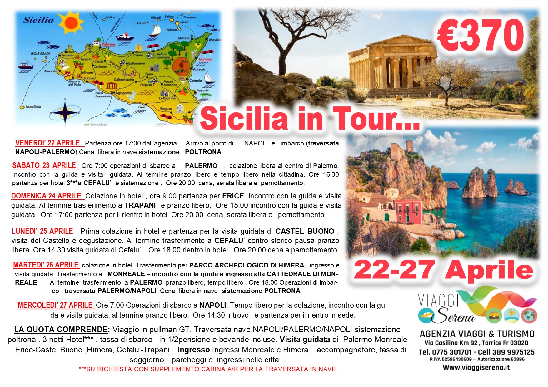 Viaggi di Gruppo: Sicilia in Tour “Monreale, Palermo, Erice , Cefalu’ e Trapani” 22-27 Aprile € 370,00