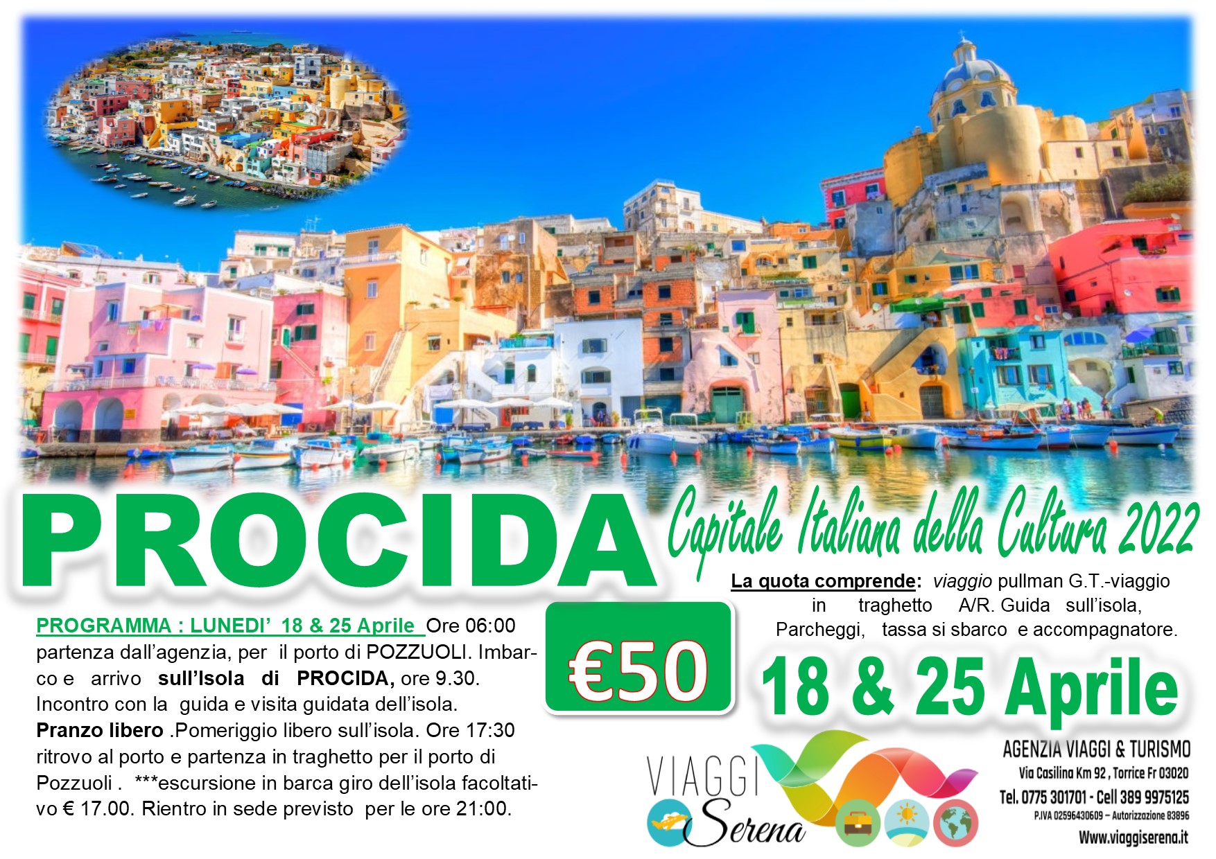Viaggi di Gruppo: Isola di PROCIDA “Capitale della Cultura 2022” 25 Aprile  €50,00