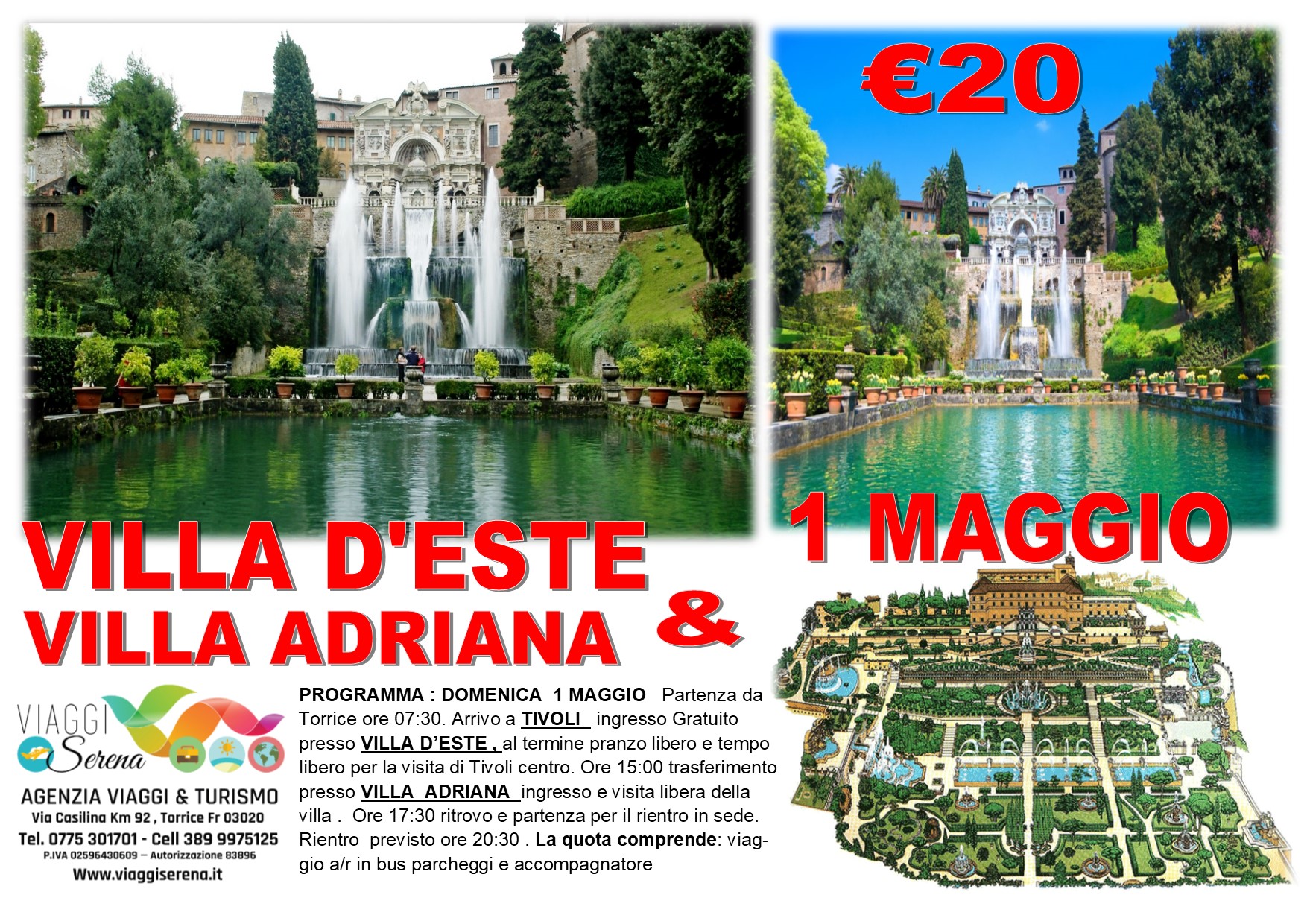 Viaggi di Gruppo: Villa D’Este & Villa Adriana 1 Maggio € 20,00