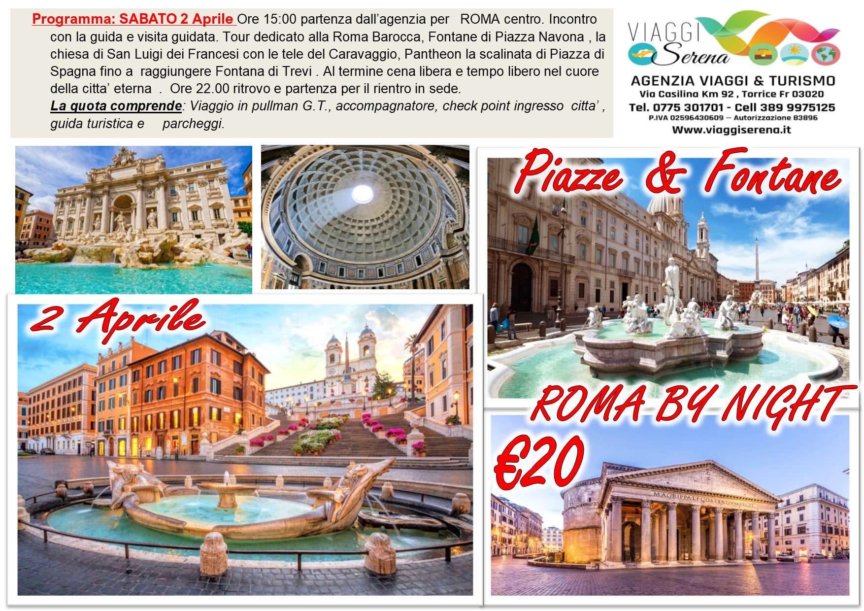 Viaggi di Gruppo: Roma by night “Piazze & Fontane” 2 Aprile € 20,00
