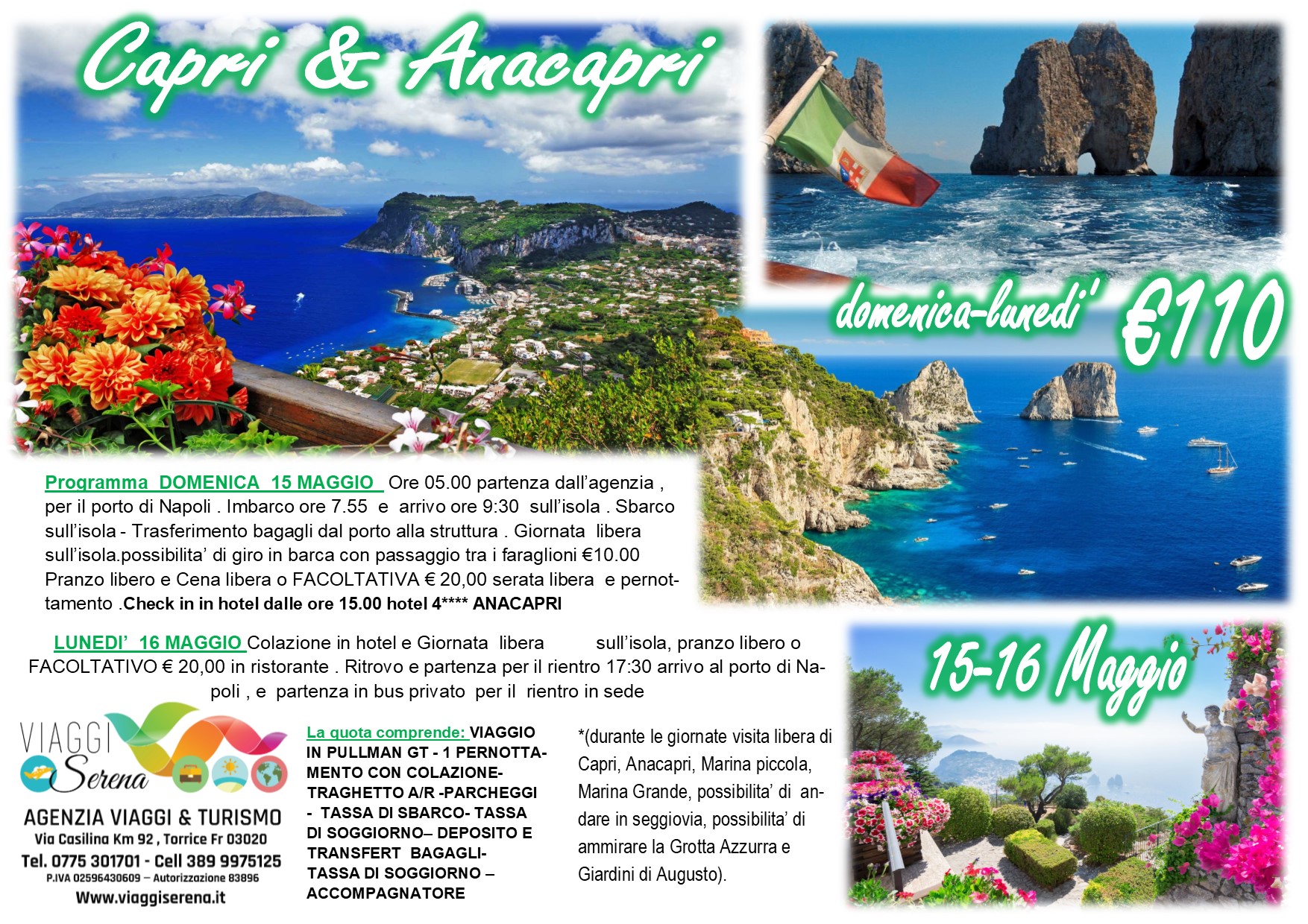 Viaggi di Gruppo: Capri & Anacapri 15-16 Maggio € 110,00