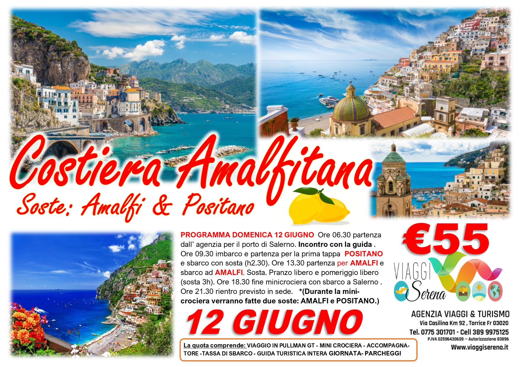 Viaggi di Gruppo: mini crociera Costiera Amalfitana “Amalfi & Positano” 12 Giugno €55,00