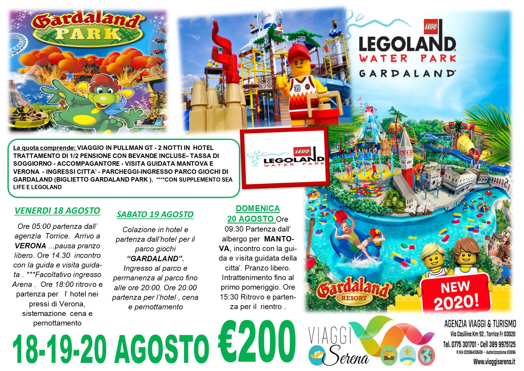 Viaggi di Gruppo: Parco Divertimenti di “Gardaland” Verona & Mantova 18-19-20 Agosto  €200,00