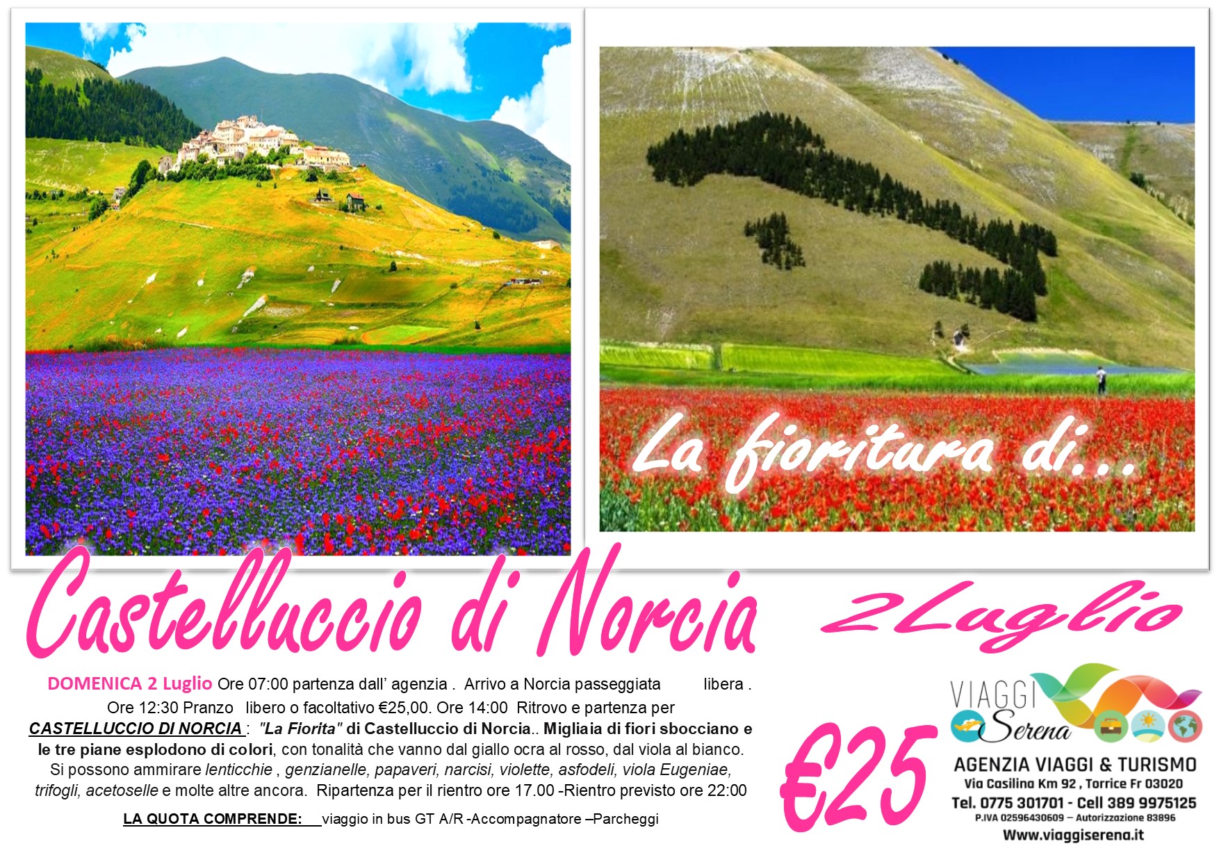 Viaggi di Gruppo: “Fioritura delle Lenticchie” & Castelluccio di Norcia 2 Luglio €25,00
