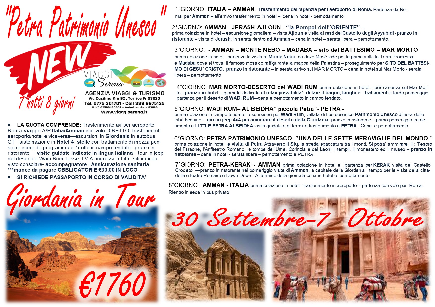 Viaggi di Gruppo: Speciale Data Tour Giordania “Speciale Petra” 30 Settembre- 7 Ottobre  € 1760,00