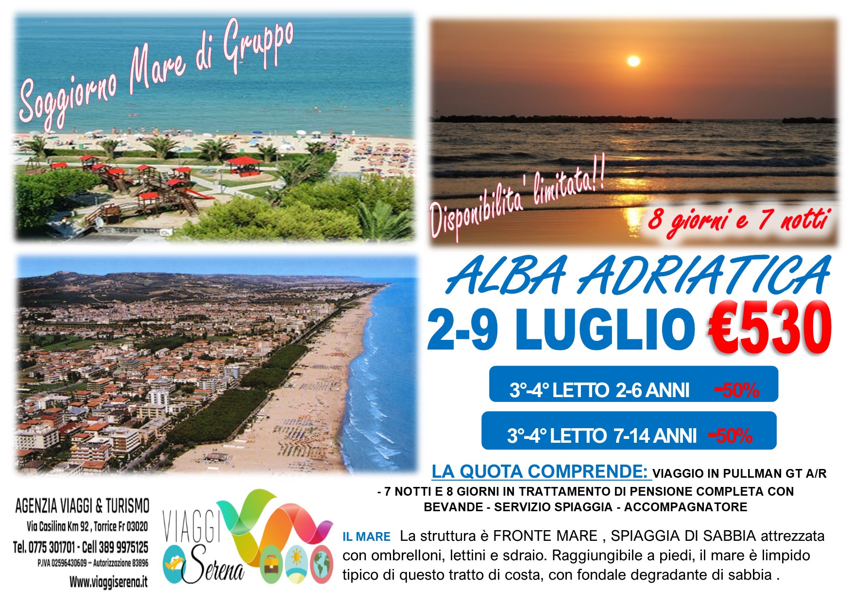 Viaggi di Gruppo: Alba Adriatica soggiorno mare 2-9 Luglio €530,00