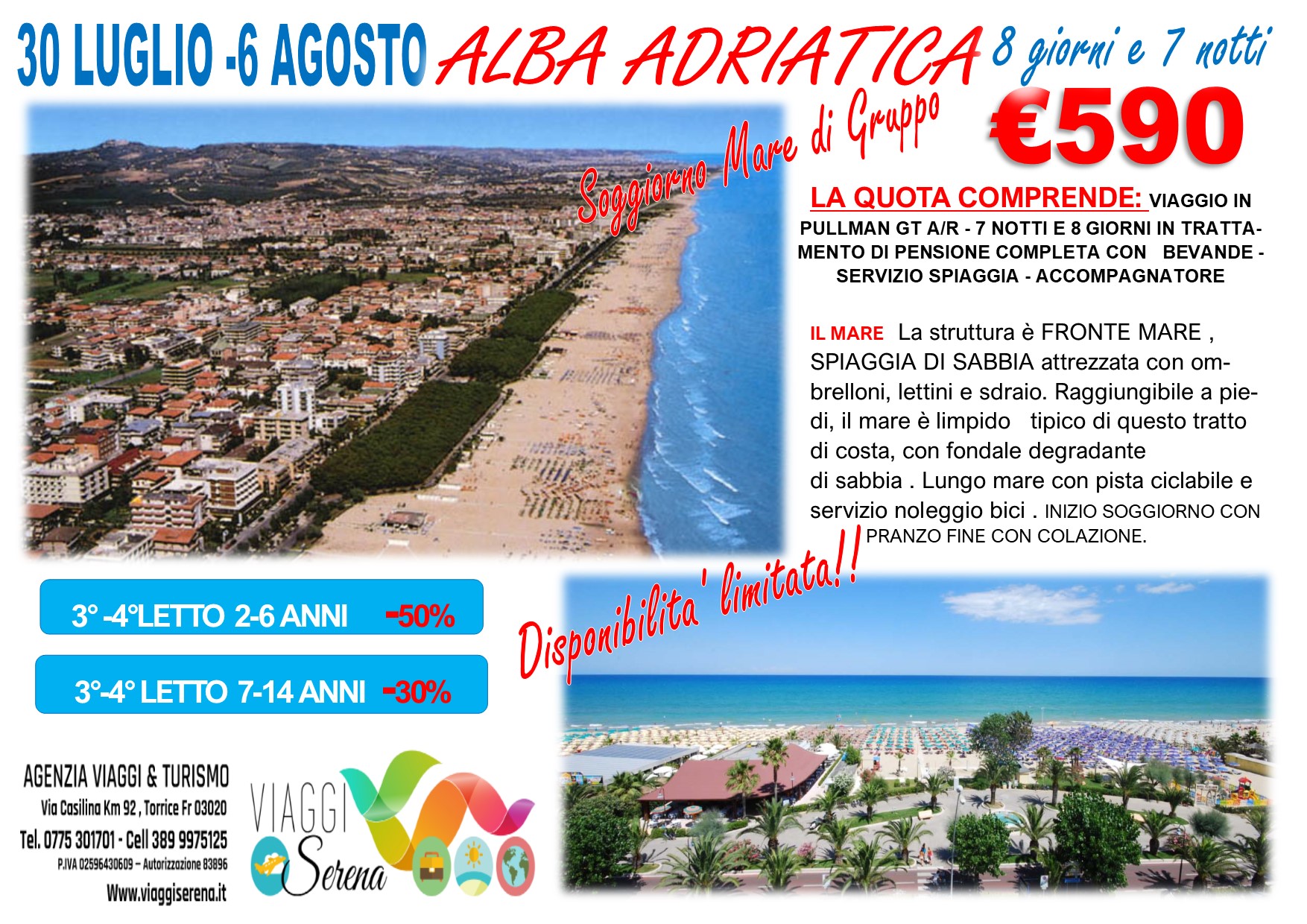 Viaggi di Gruppo: Alba Adriatica soggiorno mare 30Luglio-6 Agosto  €590,00