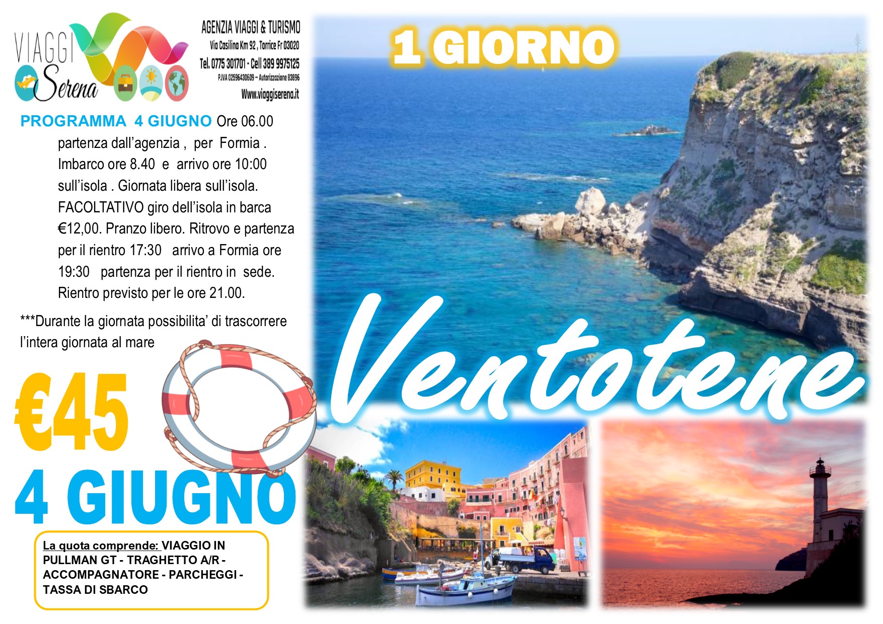 Viaggi di Gruppo: Isola di Ventotene 4 Giugno €45,00
