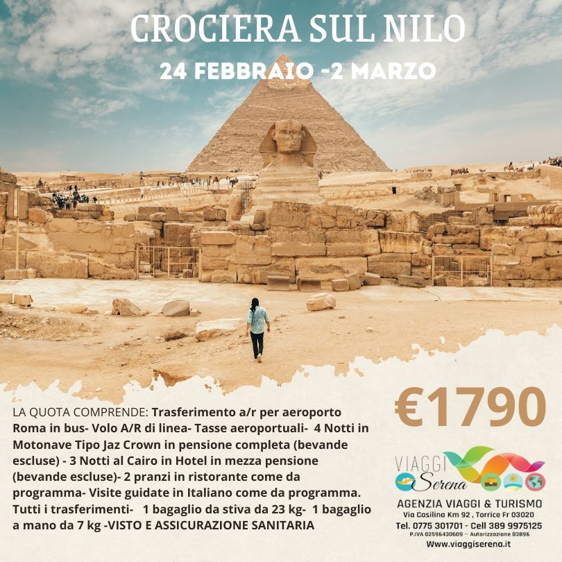 Viaggi di gruppo: Crociera sul NILO 24  Febbraio- 2 Marzo  €1790,00