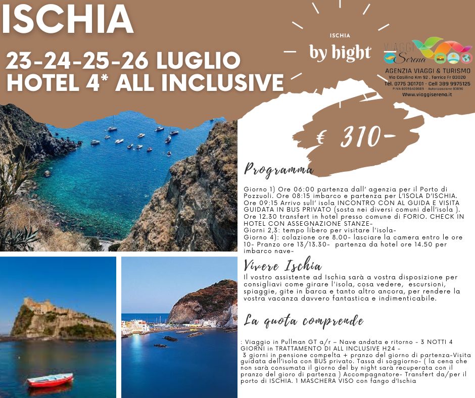 Viaggi di Gruppo: Soggiorno Ischia 23-24-25-26  Luglio Villaggio All Inclusive € 310,00