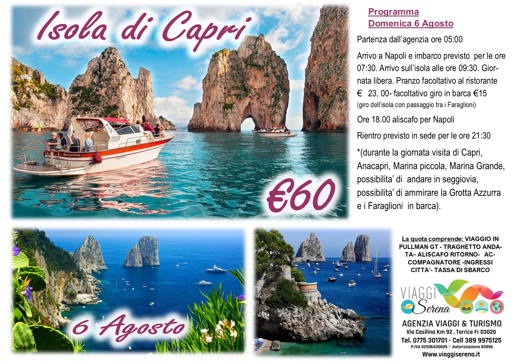 Viaggi di Gruppo: Isola di Capri “Capri & Anacapri” 6 Agosto € 60,00