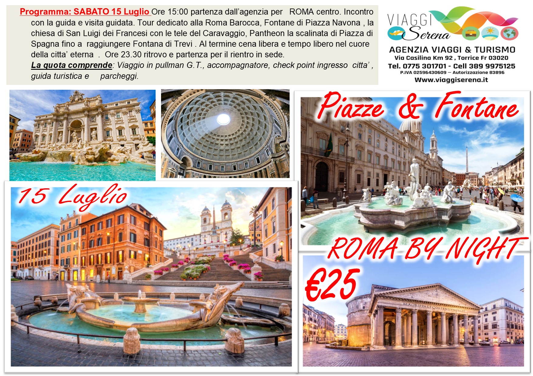 Viaggi di Gruppo: Roma by night “Piazze & Fontane” 15 Luglio € 25,00