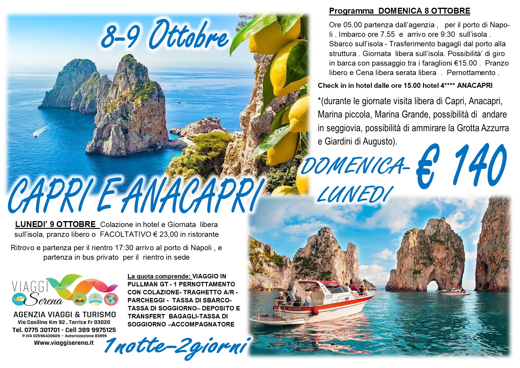 Viaggi di Gruppo: Isola di CAPRI 8-9 Ottobre € 140,00
