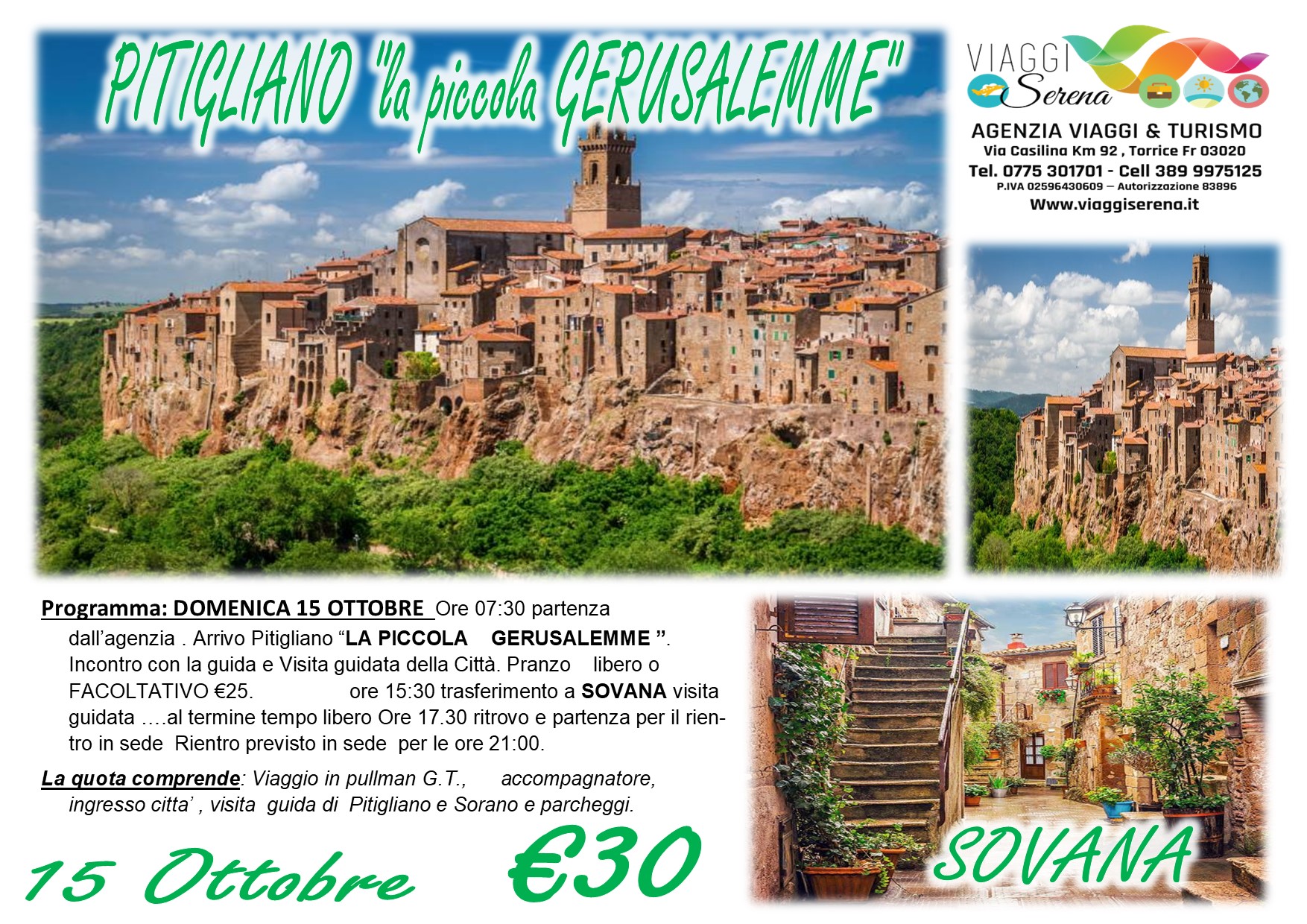 Viaggi di gruppo: Pitigliano “la Piccola Gerusalemme” & Sovana 15 Ottobre € 30,00