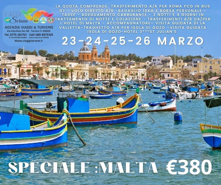 Viaggi di gruppo: Speciale MALTA 23-24-25-26 Marzo € 380,00