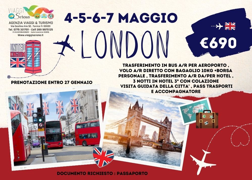 Viaggi di gruppo: Speciale LONDRA 4-5-6-7 Maggio €690,00 prenotazione entro 27 Gennaio
