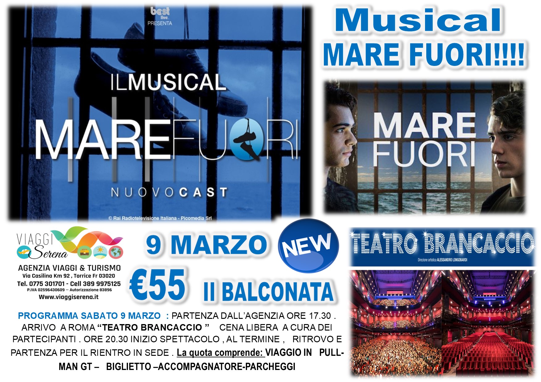 Viaggi di gruppo: TEATRO Musical “Mare Fuori” Teatro Brancaccio 9 Marzo € 55,00