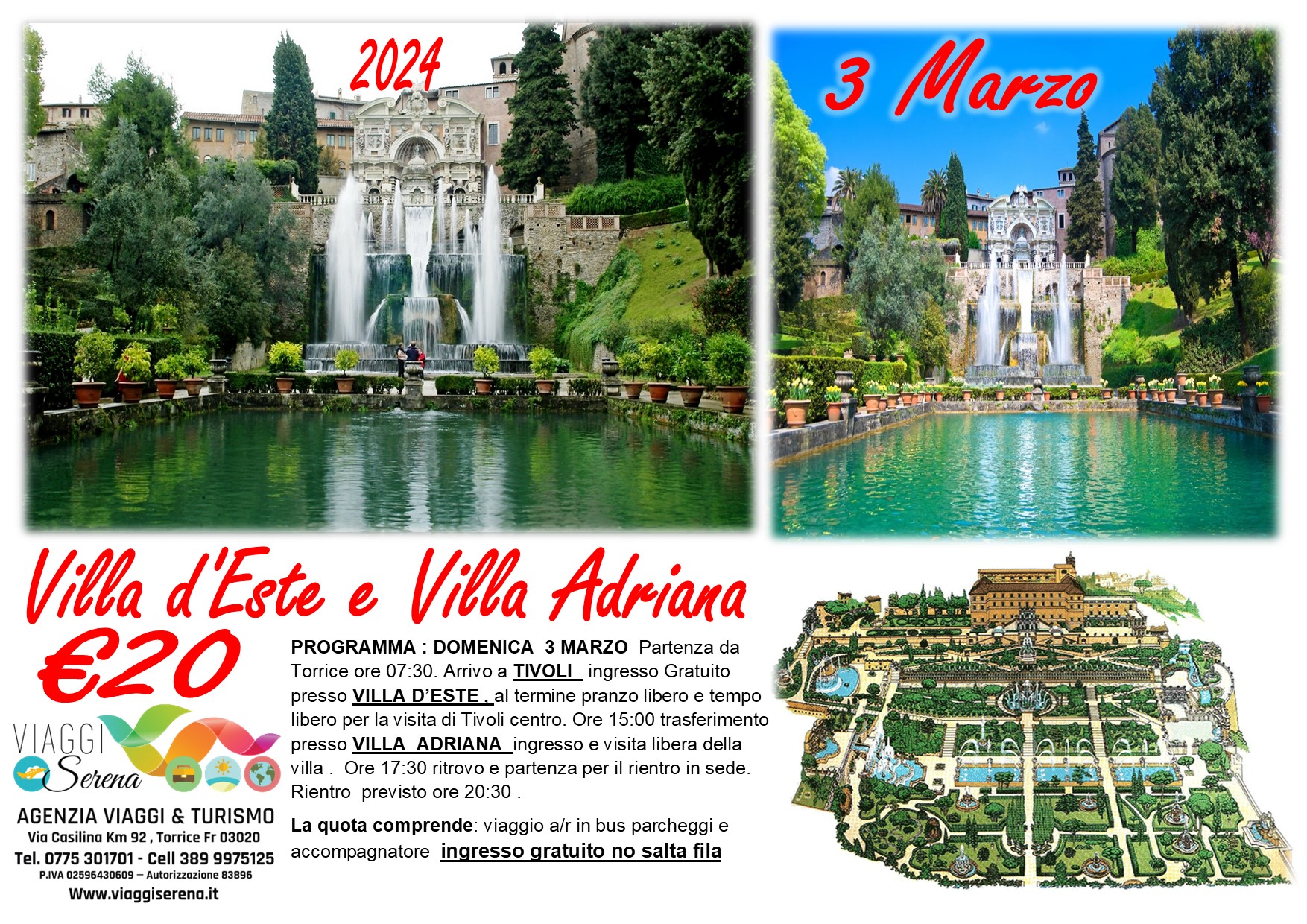 Viaggi di gruppo: Villa d’Este & Villa Adriana 3 Marzo € 20,00