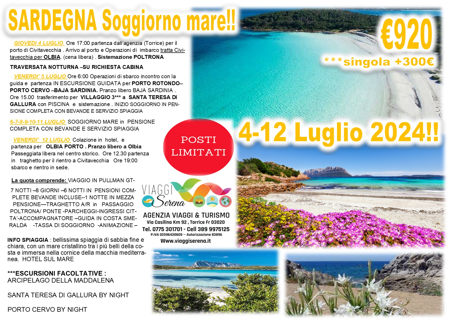 Viaggi di gruppo: Sardegna Villaggio mare 4-12 Luglio 2024  €920,00