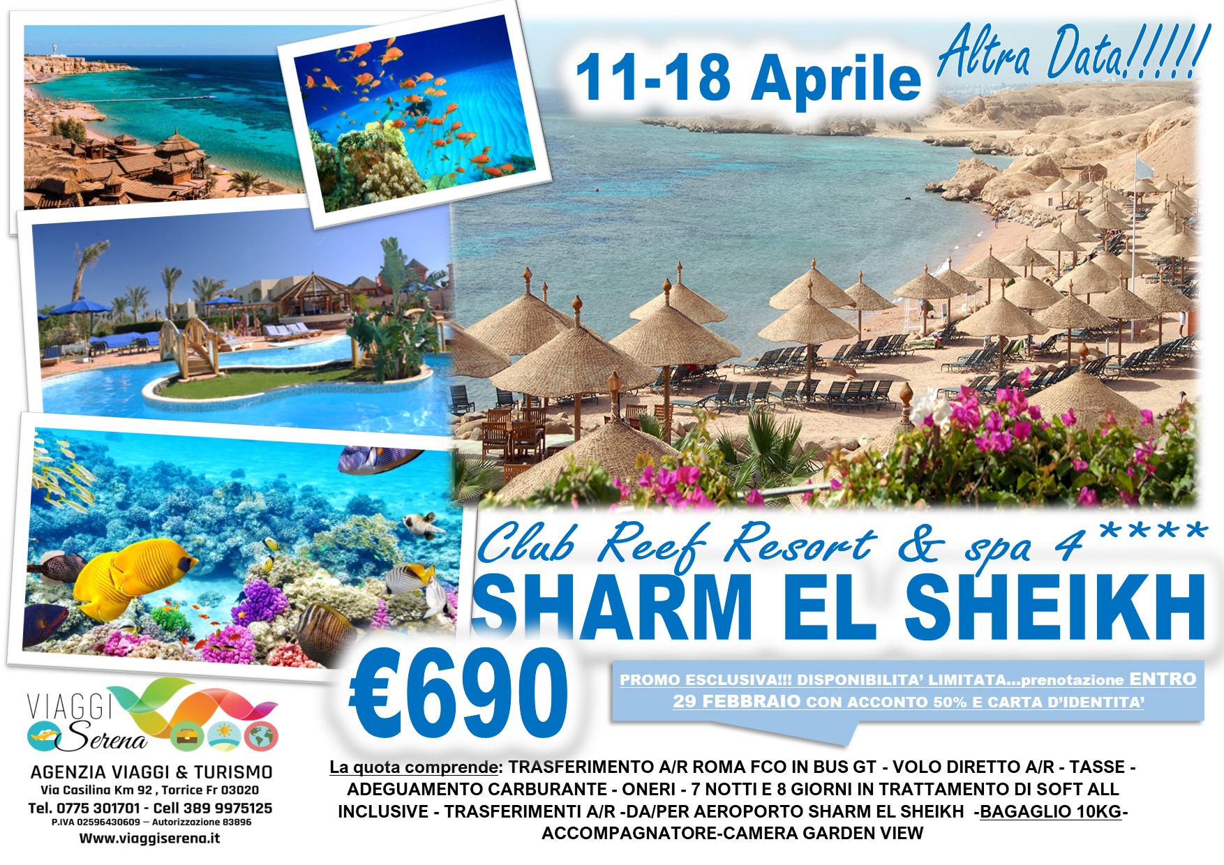 Viaggi di gruppo: Sharm el Sheikh Villaggio Club Reef Resort & Spa 4**** 11-18 Aprile € 690,00
