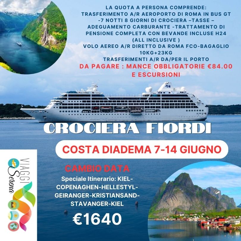 Viaggi di gruppo: Crociera di Gruppo FIORDI Costa Diadema 7-14 Giugno €1640,00