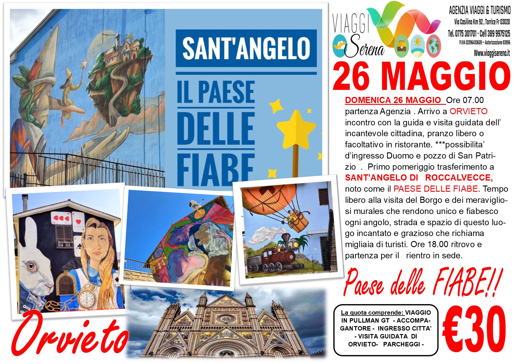 Viaggi di gruppo: Orvieto e Sant’Angelo di Roccalvelcce “il paese delle Fiabe” 26 Maggio € 30,00