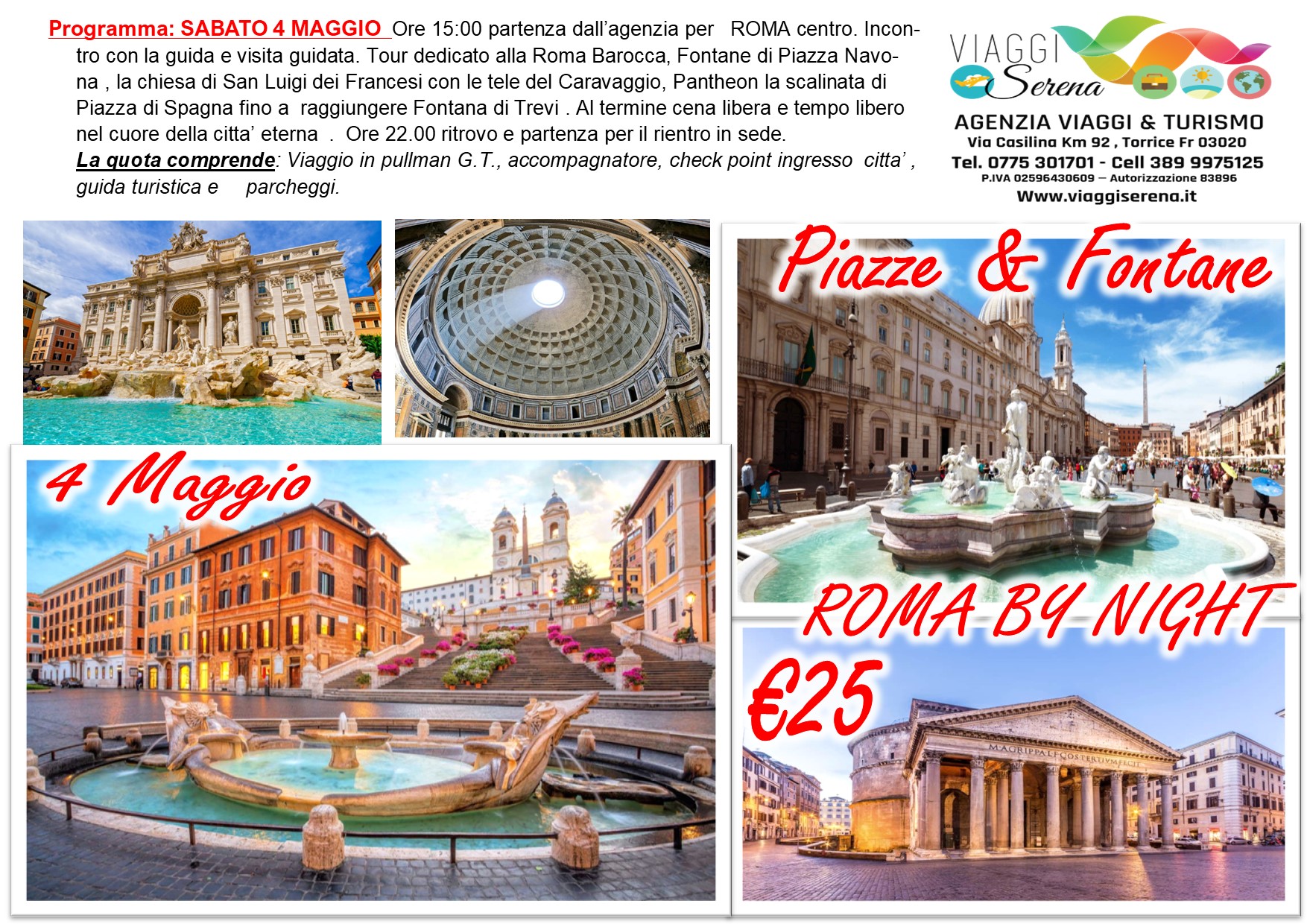 Viaggi di gruppo: Roma by Night Piazze & Fontane 4 Maggio € 25,00